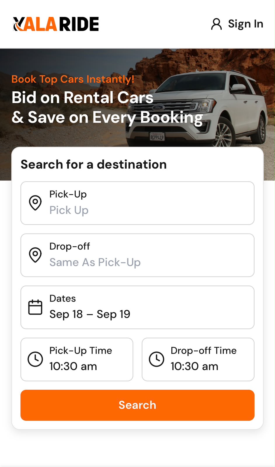 YalaRide mobile screen