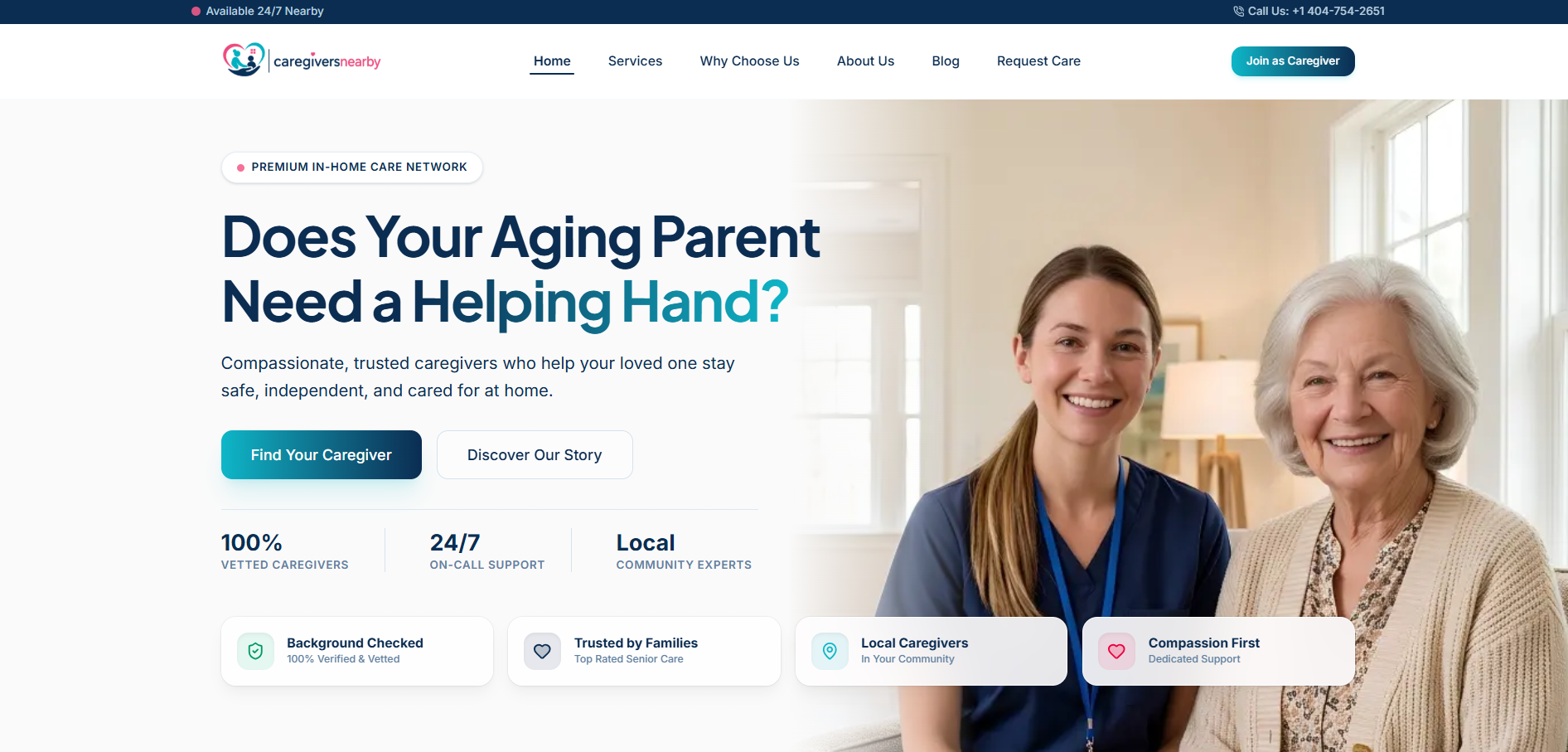 Caregivers Nearby website imagery