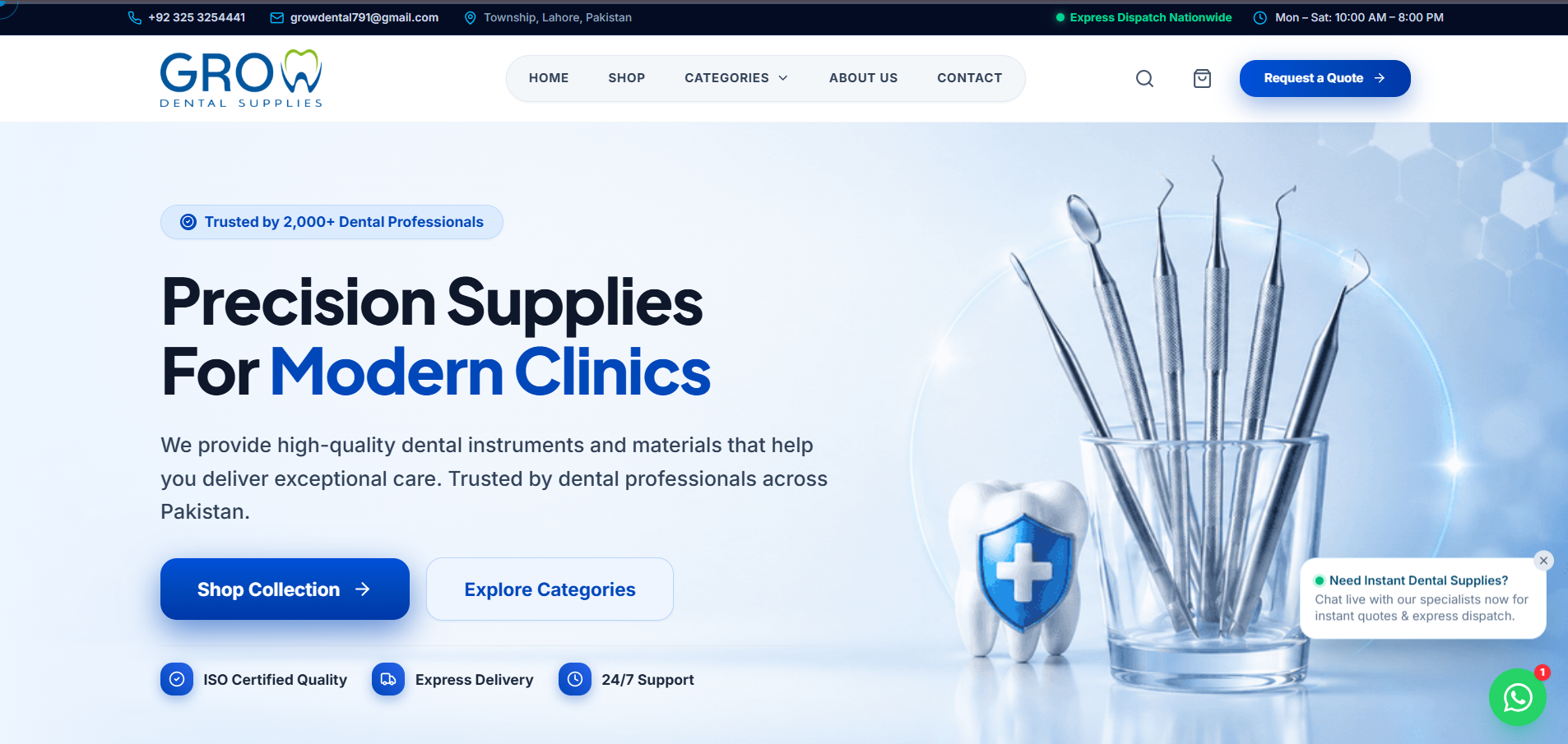 Grow Dental Supply website imagery